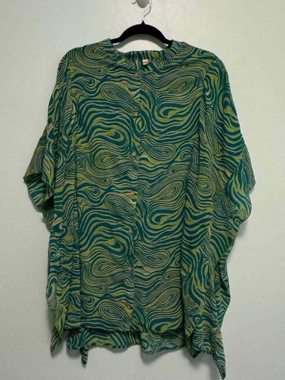 Free People Abstract Swirl Button Blouse – Green | Size L - HS0365